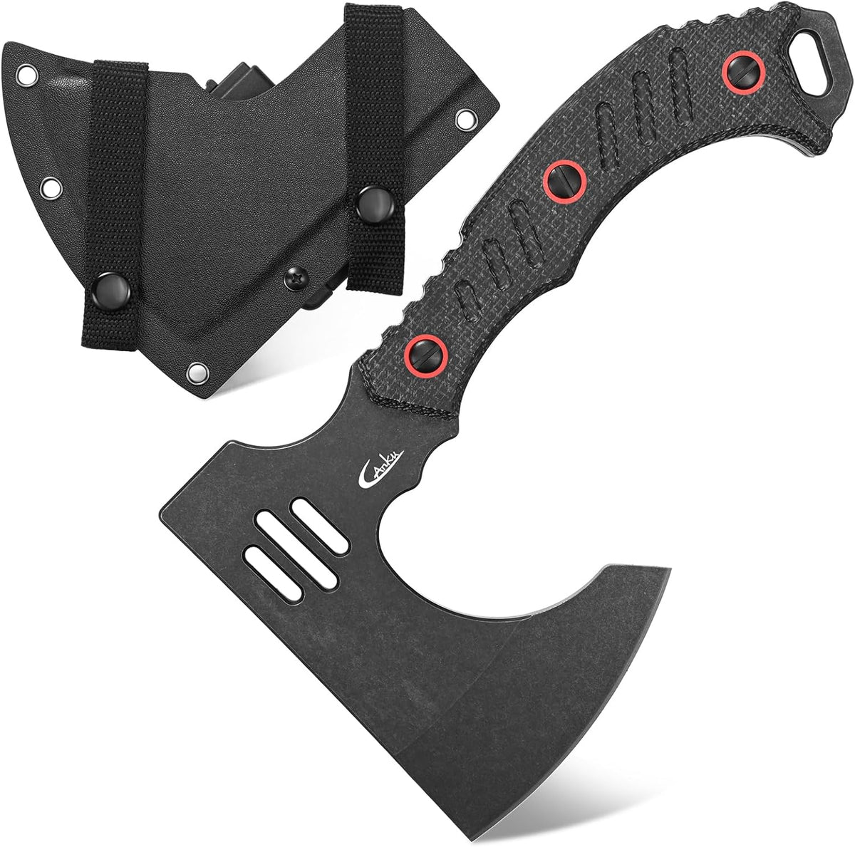 C1391 Camping Axe Camping Hatchet,DC53 Steel Blade with Micarta Handle Survival Hatchets Bushcraft Axe with Kydex Sheaths for Camping Hiking and Chopping Wood(Black)