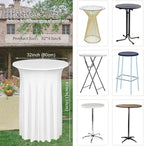 Albassa 4 Pack Cocktail Table Covers 32"x 43" Spandex Stretch Round Cocktail Tablecloths with Wavy Drapes Fitted High Top Bar Table Skirt for Wedding Party Banquet (White, 4 PCS)