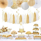 Champagne Gold White Bridal-Shower Party-Decorations - 31pcs Bride To Be Banner,Boho Neutral Bachelorette Paper Lanterns,Wedding Streamers Garland,Tissue Pom Poms Flower Fan Decor Supplies Burgleda