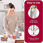 KOIOS Immersion Blender, 1100W 5-in-1 Multi-Purpose Hand Blender, 12-Speed, 600ml Beaker, 500ml Chopper, Egg Whisk, Milk Frother, White
