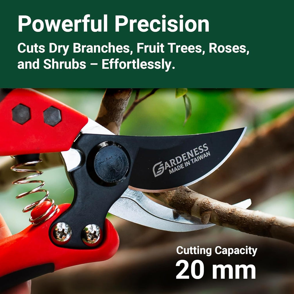 Gardeness Non-stick Coated Blade Bypass Pruning Shears-Garden Clippers For Gardening, Handheld Florist branch cutters - Floral Hand Secateurs with Comfort Grip Handles, Trimming and Yard Work