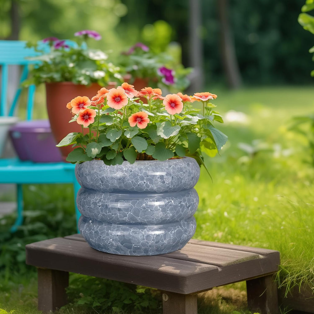 SQOWL Ceramic Planter 10 Inch - Indoor Plant Pot with Drainage Hole Outdoor Planter Large Flower Pot Modern Decorative Plant Pot for Bathroom Room Decorations Gray