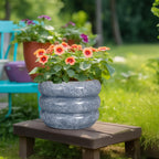 SQOWL Ceramic Planter 10 Inch - Indoor Plant Pot with Drainage Hole Outdoor Planter Large Flower Pot Modern Decorative Plant Pot for Bathroom Room Decorations Gray