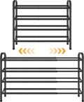 4 Tier Shoe Rack for Closet,Shoe Organizer, 28“ Metal Shelf Can Expandable to 42“, for Bedroom, Entryway, Living Room, Garage, Adjustable to 24 Pairs Shoes, Black