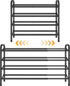 4 Tier Shoe Rack for Closet,Shoe Organizer, 28“ Metal Shelf Can Expandable to 42“, for Bedroom, Entryway, Living Room, Garage, Adjustable to 24 Pairs Shoes, Black