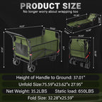 LEVELEVE Heavy Duty Folding Wagon - 2-in-1 Collapsible Cart, 650lb Capacity, All-Terrain Wheels w/Brakes & Side Pockets (Army Green)