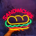 Sandwiches Neon Sign Sandwich Sign Food Neon Signs for Wall Decor, Sandwich Decorate for Home Kitchen Restaurant Store Fast Food Man Cave Party Decor, 12.9" x 9.2"