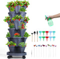Vertical Planter, 6 Tier Stackable Strawberry Planter with Garden Tool Set, Movable Indoor/Outdoor Garden Herb Pot for Growing Vegetables and Succulents, Dark Gray