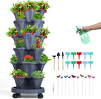 Vertical Planter, 6 Tier Stackable Strawberry Planter with Garden Tool Set, Movable Indoor/Outdoor Garden Herb Pot for Growing Vegetables and Succulents, Dark Gray