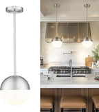 LMS Farmhouse Pendant Light Fixtures, Brushed Nickel Pendant Light with Globe Glass, Adjustable Hanging Lighting for Kitchen Island, Bedroom, Bathroom, LMS-203