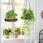 Plant Hanger Indoor Outdoor 3 Pack, Hanging Planter for Indoor Outdoor Plants, Hanging Plant Holder Shelf, Plant Hanging Basket, Decorative Metal Plant Holder, Black-3pcs
