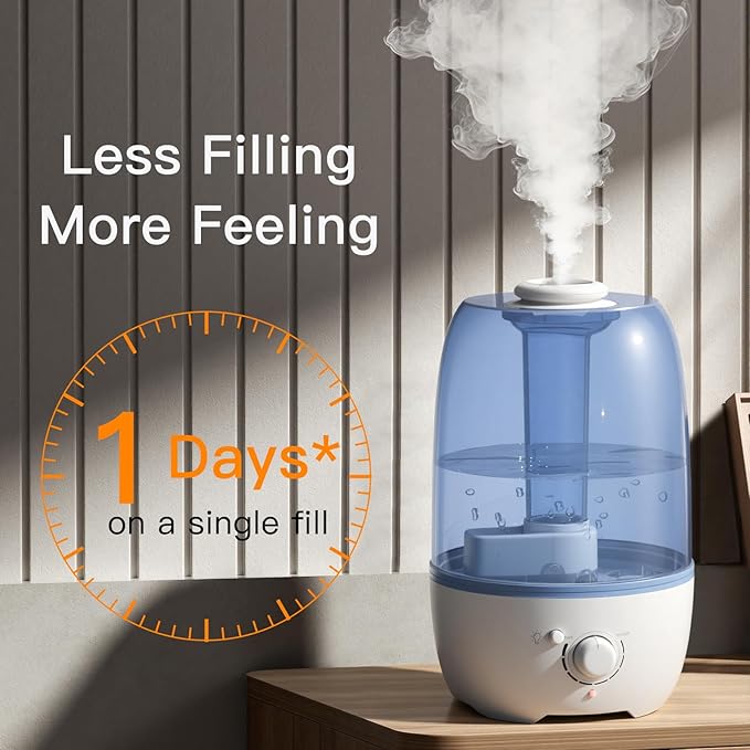 MEGAWISE Humidifier for Kid bedroom with 3.2L Large Capacity, No leakage Design Fine Mist Output Auto Shutoff, Essential Oil Safe Tank (White)