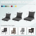 22x22 Inch Patio Chair Cushions Set of 2, Outdoor Furniture Cushions - Removable Cover, Water-Repellent, Fade-Resistant, Non-Slip Bottom & Straps, Replacement for Lawn, Porch & Deck Chair - Dark Grey