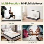 Folding Mattress 4in Single Memory Foam Tri-Folding Mattress with Washable Cover Foldable Floor Mat for Guest Bed, Camping, Yoga, RV Travel, White, (Size: 25" L x 75" W x 4" Th)