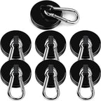 DIYMAG Black Magnetic Hooks, 110LBS Strong Heavy Duty Neodymium Magnet Hooks with Swivel Carabiner Hook, Great for Your Refrigerator and Other Magnetic Surfaces, Pack of 7