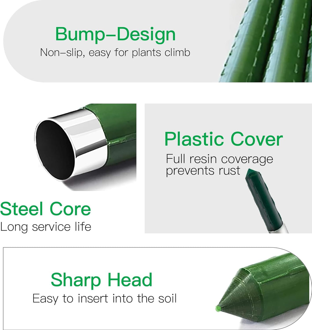 Garden Stakes 7ft, Metal Plant Stakes 7 Feet 25 Pack for Gardening and Farm, 84" Plastic Coated Plant Support for Tomato, Cucumber, Bean, Flower, Potted and More Climbing Plants
