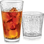 Libbey Yucatan Tumbler and Rock Glasses Drinking Set, Textured Drinking Glasses Set of 16, All Purpose Glass Cups Set for Events and Everyday Use