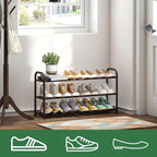 Expandable Shoe Rack for Closet, 3-Tier Shoe Organizer for Closet, Metal Adjustable Black Shoe Shelf Storage Organizer, Free Standing Shoe Rack for Entryway