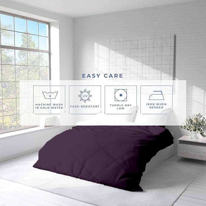 Kotton Culture 1 Pc Queen Size Duvet Cover Only -100% Egyptian Cotton Sateen 600 Thread Count Ultra Soft Premium Durable Comforter Cover Zipper Closure & Corner Ties (Plum, Queen/Full 90" X 90")