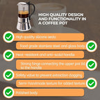 Clear Glass Moka Pot 4 Cup 220ml Stainless Steel Coffee Maker Uncoated Stovetop Espresso Percolator Coffeemaker Italian Classic Style Brewing Greca Cafe Mocha Machine for Cafeteras Camping Travel Home