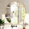 32 Inch Round Gold Metal Wall Mirror - Stylish Circle Mirror for Entryway, Bathroom, and Living Room Decor | Matte Gold Circle Wall Mirror