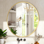 32 Inch Round Gold Metal Wall Mirror - Stylish Circle Mirror for Entryway, Bathroom, and Living Room Decor | Matte Gold Circle Wall Mirror