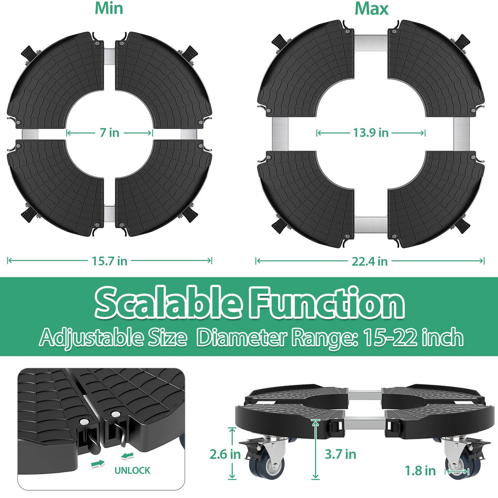 VANCASTLE Plant Caddy with Lockable Wheels 15-22'' Adjustable Plant Stand