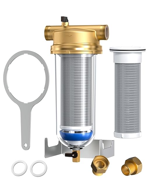 Waterdrop Mega Spin Down Sediment Filter, Upgraded Reusable Backwash Whole House Water Filter System for City/Well Water, 500 Micron+200 Micron,1" MNPT + 3/4“FNPT, BPA Free