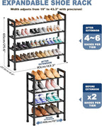Mavivegue Expandable Shoe Rack, 4-Tier 19"-43.3" Adjustable Shoe Rack for Closet,Hall Entryway,Front Door,Garage, Sturdy Steel Space-Saving Rack, Black
