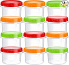 TOFLEN Reusable Small Freezer Containers 8 Oz Plastic Food Storage Containers with Screw On Lids, Leakproof & Airtight, Freezer Safe, Dishwasher Safe, Set of 12 Multicolor
