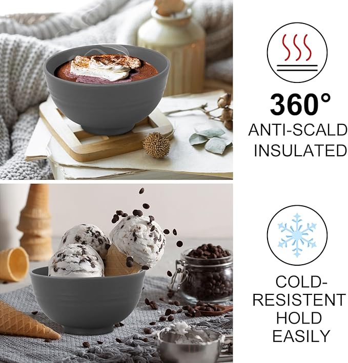 wheat straw small bowls 10oz set of 8 - Unbreakable Dessert Bowls for kids - Mini Bowl Sets for Ice Cream,Snack and Fruits - Microwave & Dishwasher Safe Appetizer Bowls (Deep Grey)