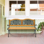 VINGLI Classic Cast Iron & Teak Arched Back Rectangular Outdoor Bench, 3-Seater, 470 lbs Capacity, Easy Assembly, Weather Resistant, 49.5" W x 20.5" D x 29" H
