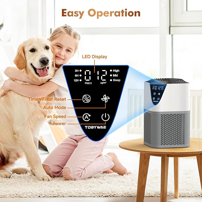 Air Purifiers for Home Large Room up to 1750 Sq Ft, H13 True HEPA Filter Air Purifiers for Bedroom Smoke/Pet Dander/Pollen, 25dB Quiet for Home,Bedroom,Office (Ivory White & Haze Gray)