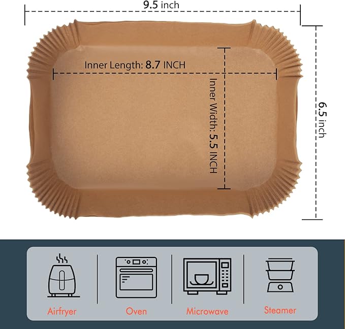 Ninja Foodi Dual Air Fryer Toaster Oven Compatible Paper Liner - Non-stick Parchment Baking Accessories (50Pcs - 8.7 Inch Rectangle)