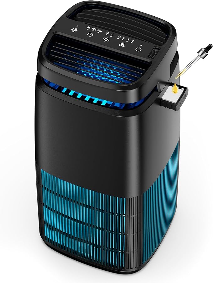 POMORON 4-in-1 Air Purifiers for Home, Air Ionizer Negative Ion Generator, H13 HEPA Filter, UV, Covers 1250 Ft² 99.97% Removal Rate for Pollen Smoke Pet Dander Air Cleaner for Bedroom, MJ002H, Black