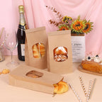 Moretoes 55pcs Medium Bakery Cookie Bags with Window, 4.5x2.36x9.6in Tin Tie Tab Kraft Paper Treat Bags for Cookie Coffee Bread Bakery Packing