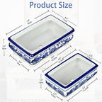 Set of 2 Blue & White Ceramic Bonsai Pots, 7.4" & 4.9" Rectangular Bonsai Planters Pots with Drainage for Outdoor Decor, Small Shallow Bonzie Tree Pot for Succulents, Cacti, Orchids, Herbs Plant Pot