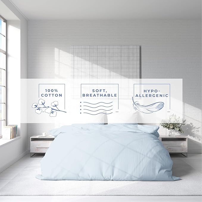 Kotton Culture 3 Pc Queen Size Duvet Cover Set -100% Egyptian Cotton Sateen 600 Thread Count Ultra Soft Premium Durable Comforter Cover Zipper Closure & Corner Ties (Blue Sky, Queen/Full 90" X 90")