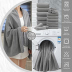 18 Piece Bath Towels Set,Ultra Soft Family Bathroom Towel Set with Hanging Loops-6 Bath Towels,6 Hand Towels,6 Washcloths,Highly Absorbent Quick Dry Shower Towel for Bathroom,Hotel,Spa-Grey Towel Set