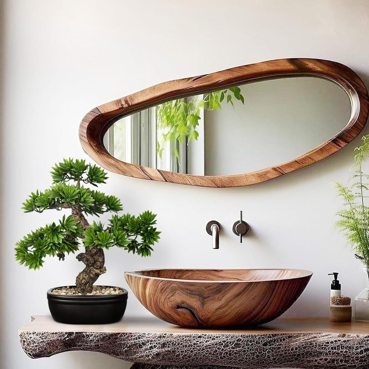 Fake Bonsai Tree Small Bonsai Plant 15.7” Tall Artificial Bonsai Trees with Black Pot Decorated with Pebbles Desk Plant Indoor Bonsai for Home Office Decor