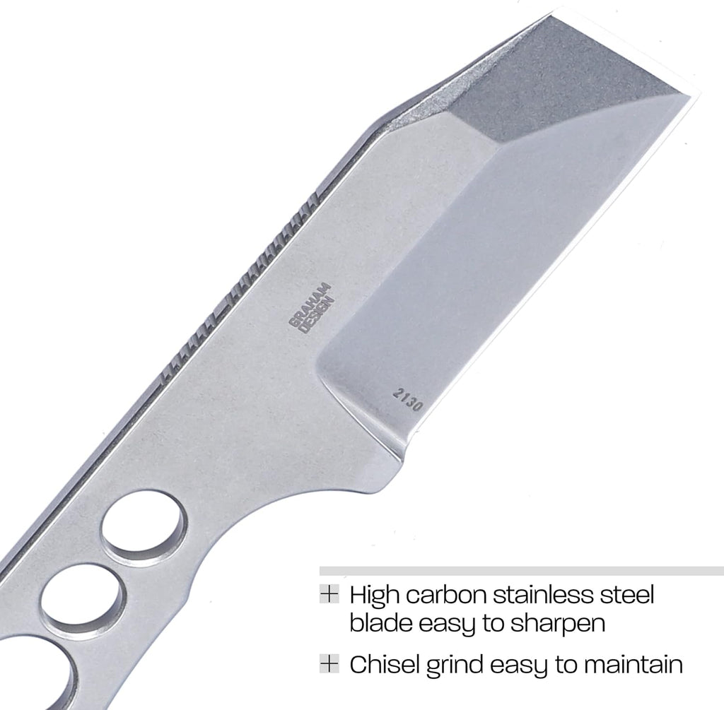 CRKT Razel Chisel Fixed Blade Knife: Everyday Carry Plain Edge, Stainless Steel Chisel Bevel w/Pocket Carry Sheath 2130,Silver