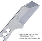 CRKT Razel Chisel Fixed Blade Knife: Everyday Carry Plain Edge, Stainless Steel Chisel Bevel w/Pocket Carry Sheath 2130,Silver