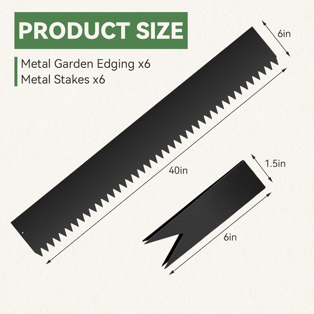 Landscape Edging Kit - 40" L x 6" H Each (20ft Total) Galvanized Bendable Metal Garden Edging for Lawn Yard- No-Dig Hammer-in Heavy Duty Metal Edging Border with 6 Clips
