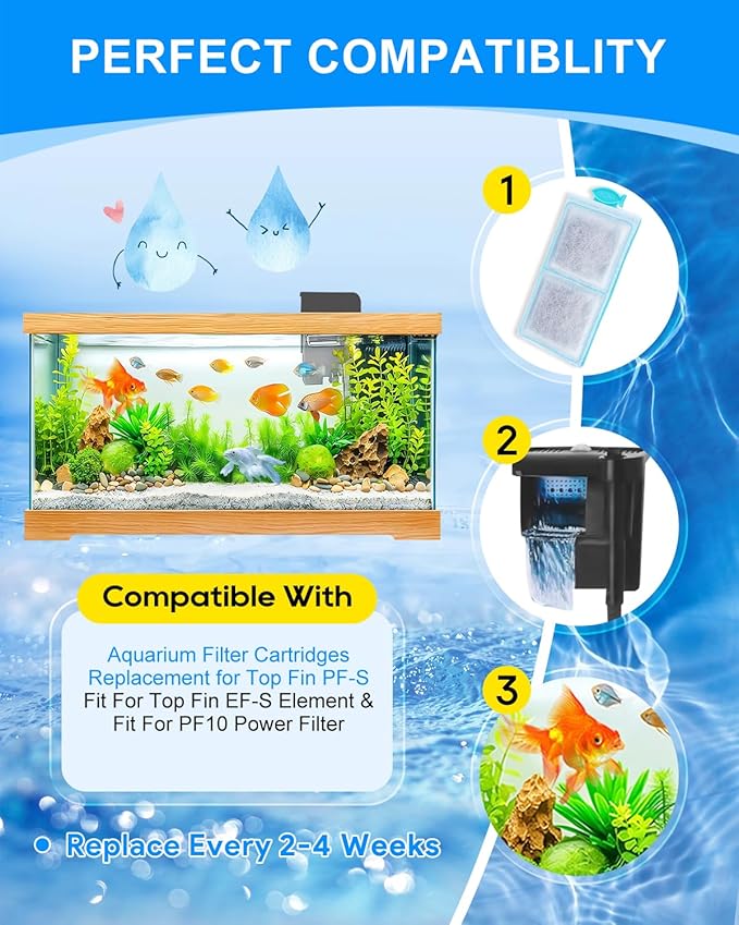 16 Pack Fish Tank Filters Compatible with Top Fin PF-S Filter Cartridge, Upgraded PF-S Small Fish Tank Filters Compatible with Top Fin PF10 Power Filters, Fit for Topfin Aquarium Filter