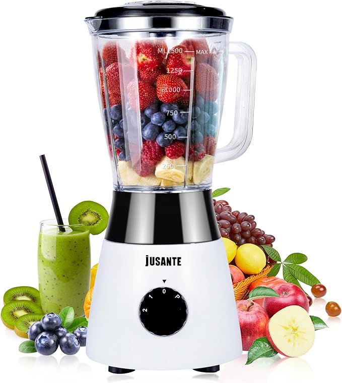 Kitchen Blender, 500W Countertop Blender with 52oz Plastic Jar for Smoothies Milkshake Desserts Nut Butter, Cocktails Sauces (White)