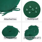 Bistro Chair Cushions 15 inch,Set of 2,Tufted Round Chair Cushions with Ties,15"x15"x4",Water Resistant Round Seat Cushion for Barstool Chairs,Patio Garden Kitchen Outdoor Furniture(Blackish Green)