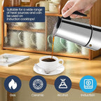 2 Cup Moka Pot Stainless Steel 100ml Italian Espresso Coffee Maker Stovetop Coffee Makers Mocha Pot Percolator Greca Coffee Maker for Induction Stove Portable for Easy Brewing Straight