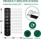 Black PVC Coated Welded Wire Fence 24 Inch x 25 Foot, 2 Inch x 3 Inch 16GA, Garden Border Fencing Roll Vinyl Coating Metal Wire Mesh for Yard Vegetable Plant Protection Poultry Netting