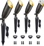 Brass Landscape Lighting - Low Voltage Spotlights Outdoor LED, 12V Wired Uplights, Waterproof Spot Lights, Bronze for Outside Trees with 5W 5000K Daylight MR16 Bulb (4 Pack)