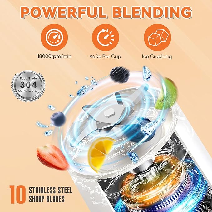 Portable Blender Personal Juicer for Shakes and Smoothies - 27 OZ Electric Protein Shaker Bottle with Insulated Sleeve, Travel Lid, USB-C Rechargeable - Mini Small Blender Cup for Kitchen, Office, Gym